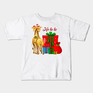 Christmas Giraffes Ho Ho Ho Kids T-Shirt